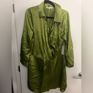 Reformation Alaine silk long sleeve Dress in shade avocado